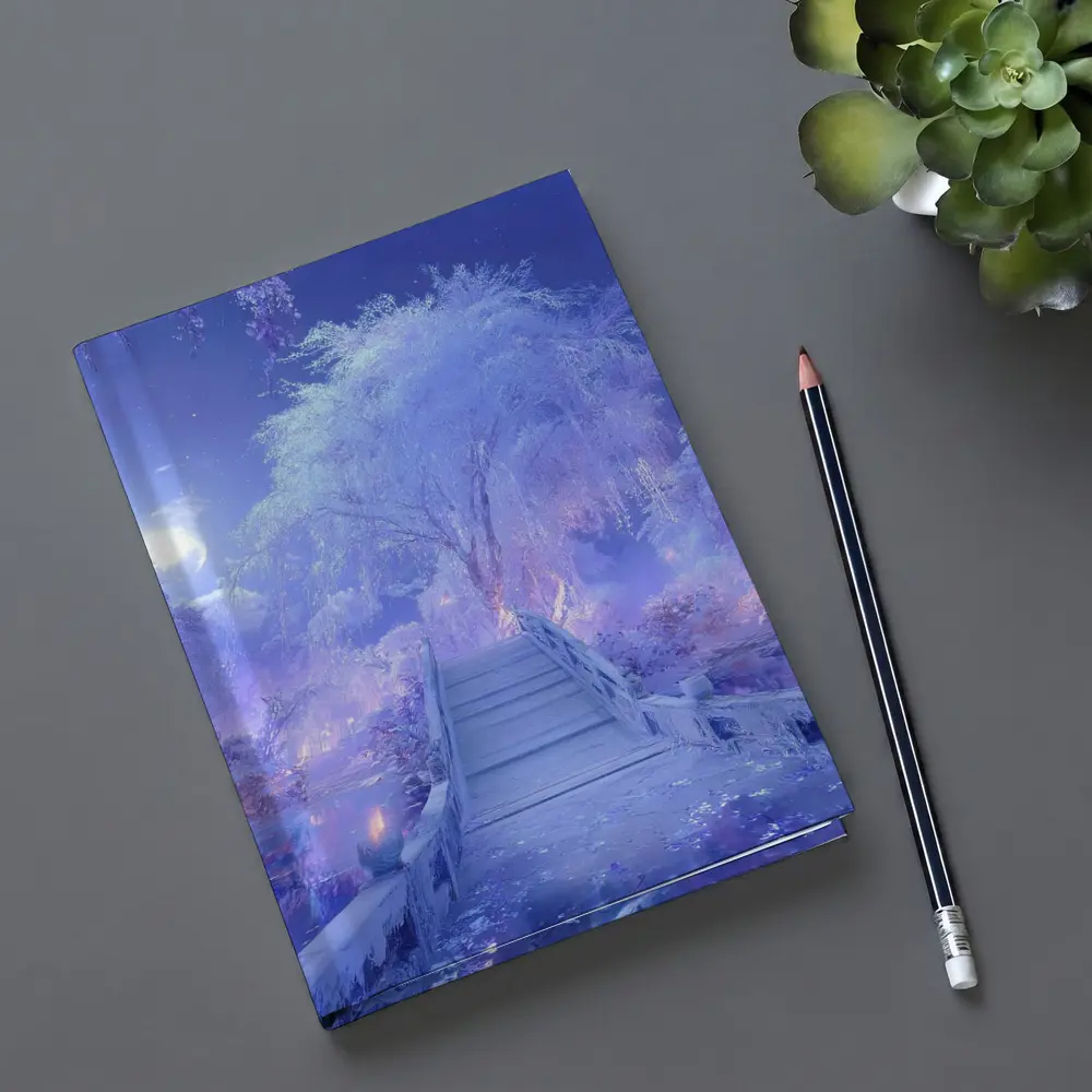 Fantasy Winter Bridge Purple Moonlit Night – Notebooks