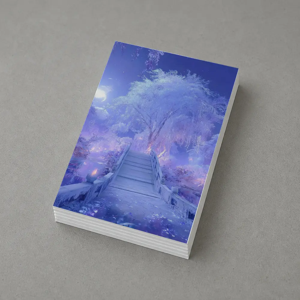 Fantasy Winter Bridge Purple Moonlit Night – Postcards