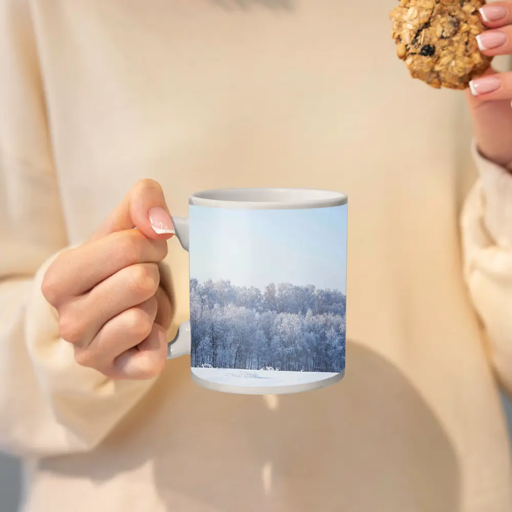 Frost Covered Trees Snowy Winter Field – Mugs