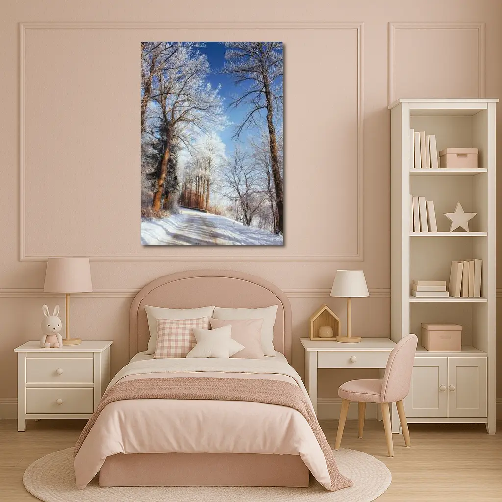 Snowy Country Road Frost Covered Trees Winter – Wall Art