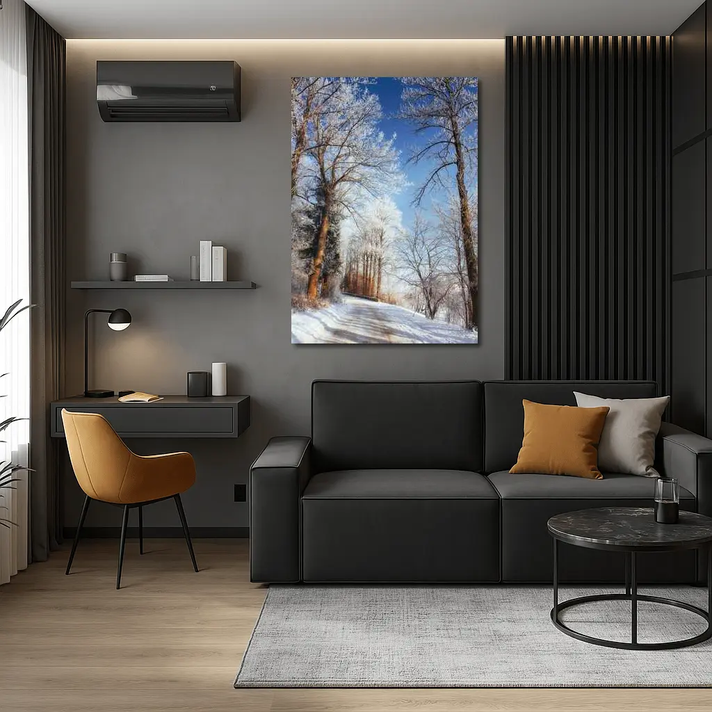 Snowy Country Road Frost Covered Trees Winter – Wall Art