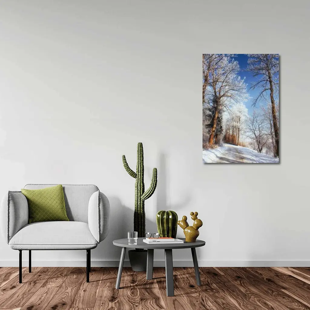 Snowy Country Road Frost Covered Trees Winter – Wall Art