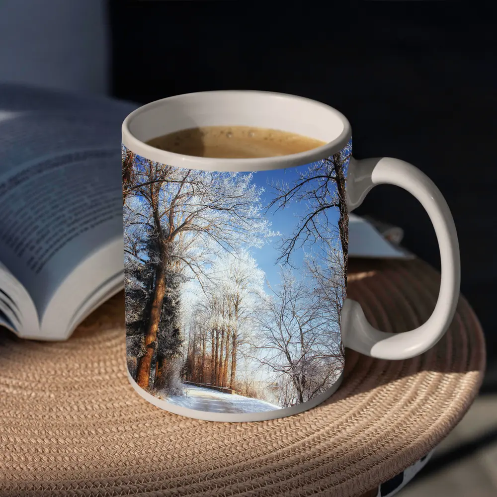 Snowy Country Road Frost Covered Trees Winter – Mugs