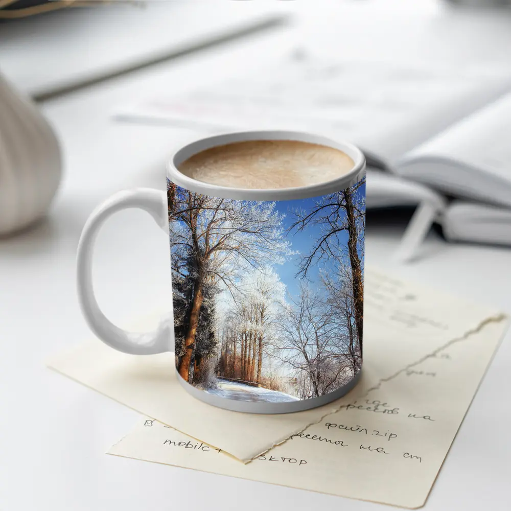 Snowy Country Road Frost Covered Trees Winter – Mugs