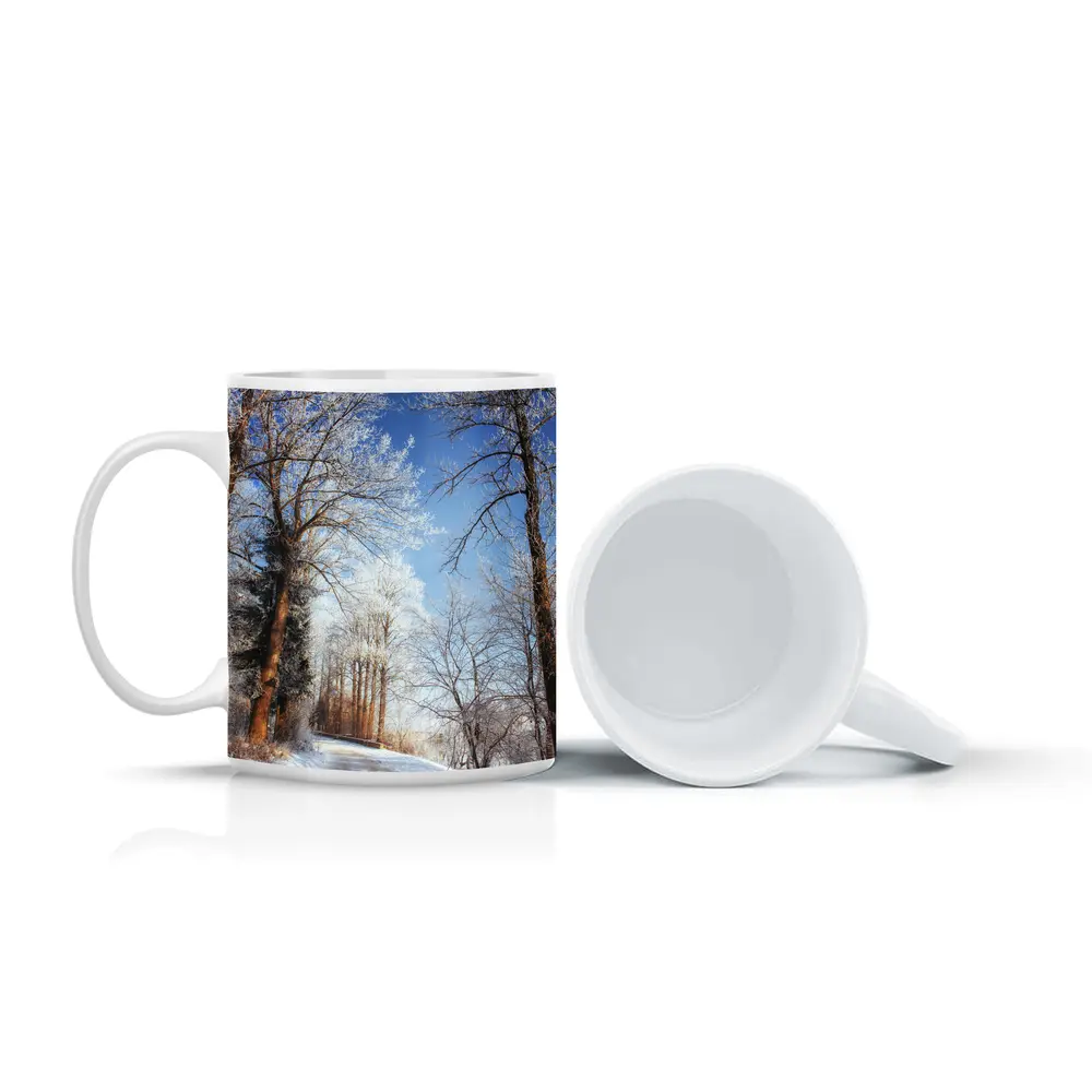 Snowy Country Road Frost Covered Trees Winter – Mugs