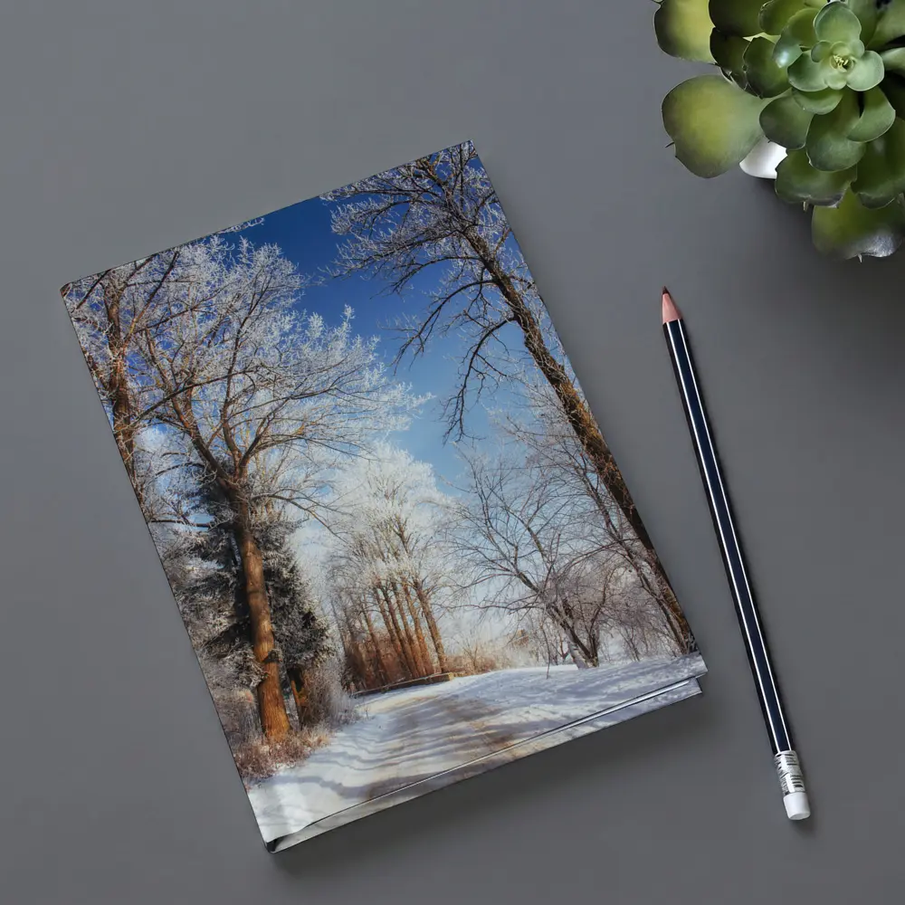 Snowy Country Road Frost Covered Trees Winter – Notebooks