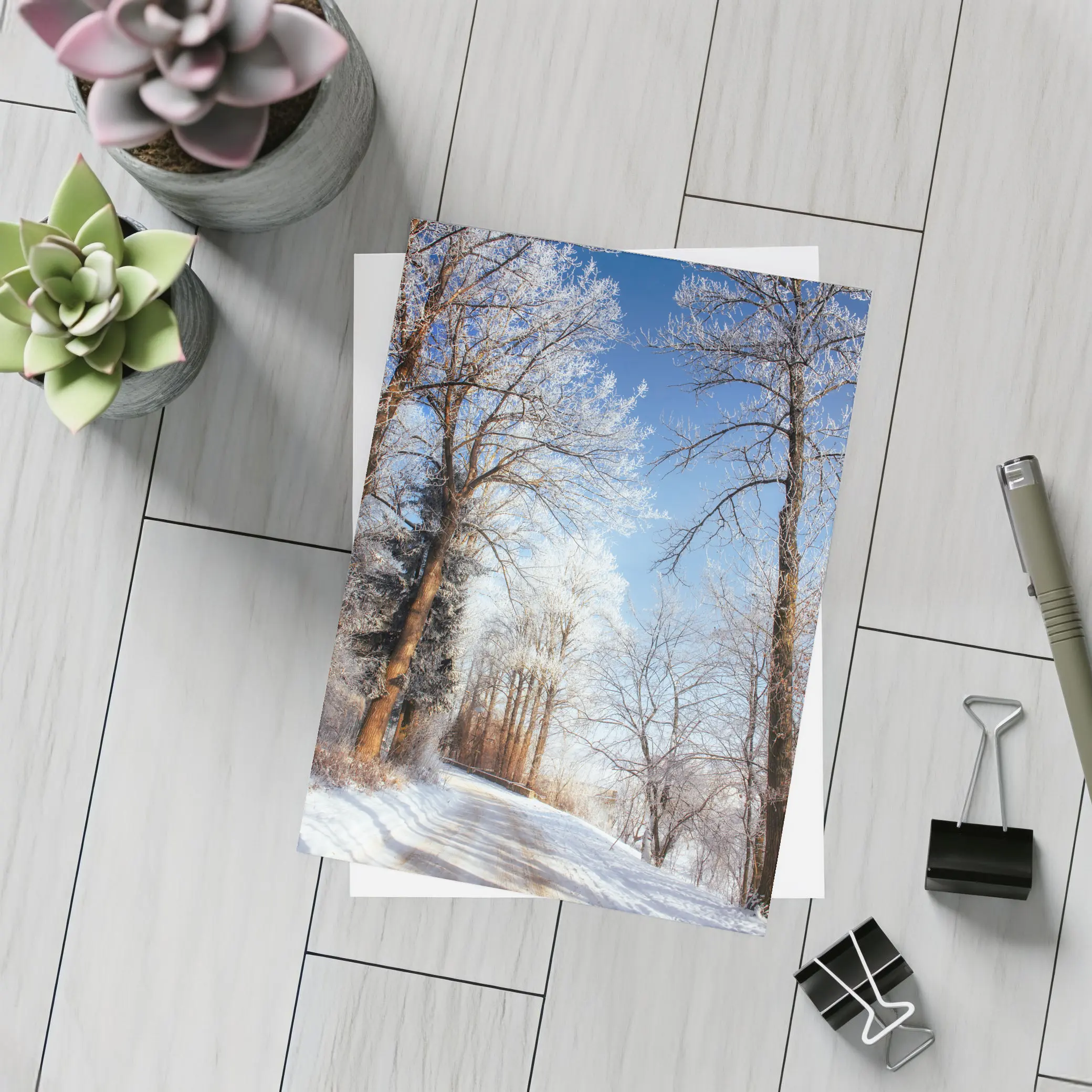 Snowy Country Road Frost Covered Trees Winter – Postcards