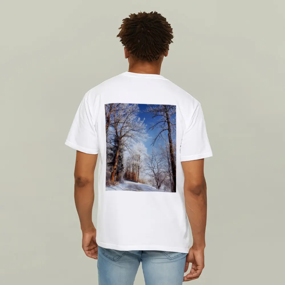 Snowy Country Road Frost Covered Trees Winter – T-Shirts