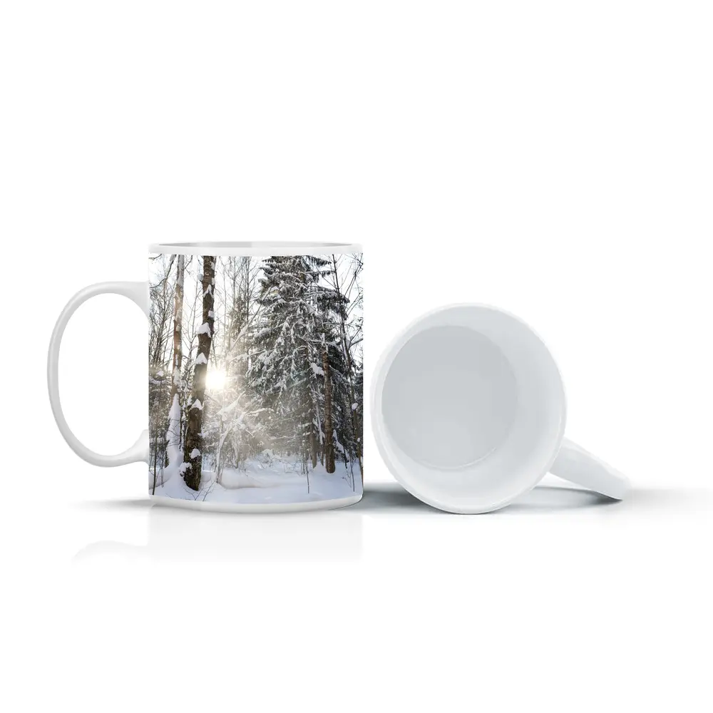 Snowy Winter Forest Sunlight Through Trees – Mugs