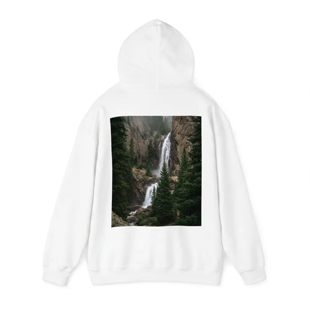 Mountain Waterfall Rocky Cliff Pine Forest – Hoodies