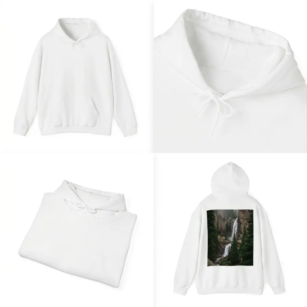 Mountain Waterfall Rocky Cliff Pine Forest – Hoodies