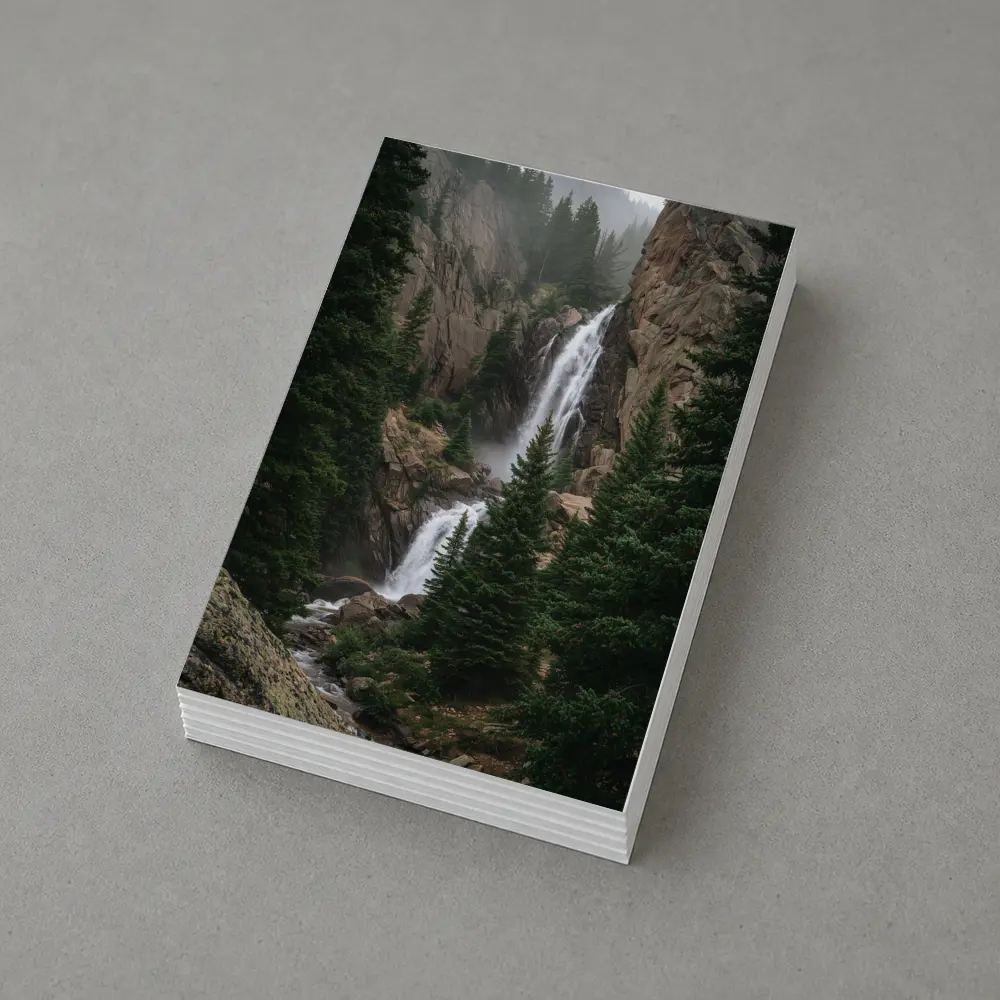 Mountain Waterfall Rocky Cliff Pine Forest – Postcards