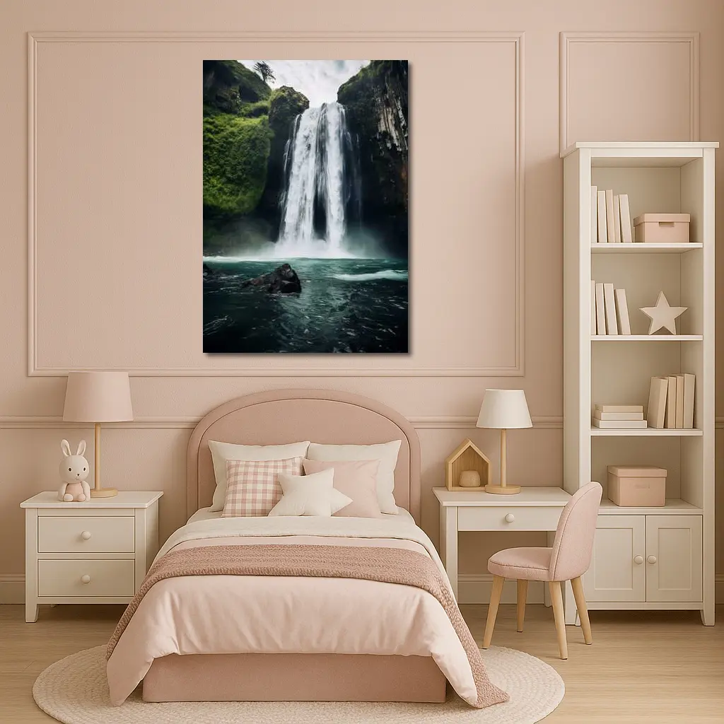 Massive Waterfall Crashing Into Turquoise Pool – Wall Art