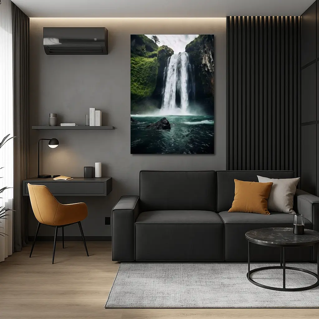 Massive Waterfall Crashing Into Turquoise Pool – Wall Art
