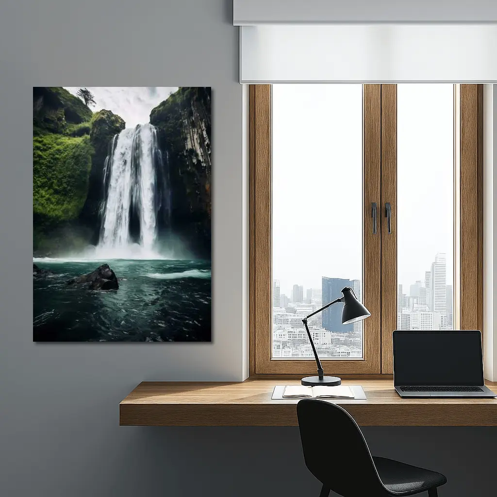 Massive Waterfall Crashing Into Turquoise Pool – Wall Art