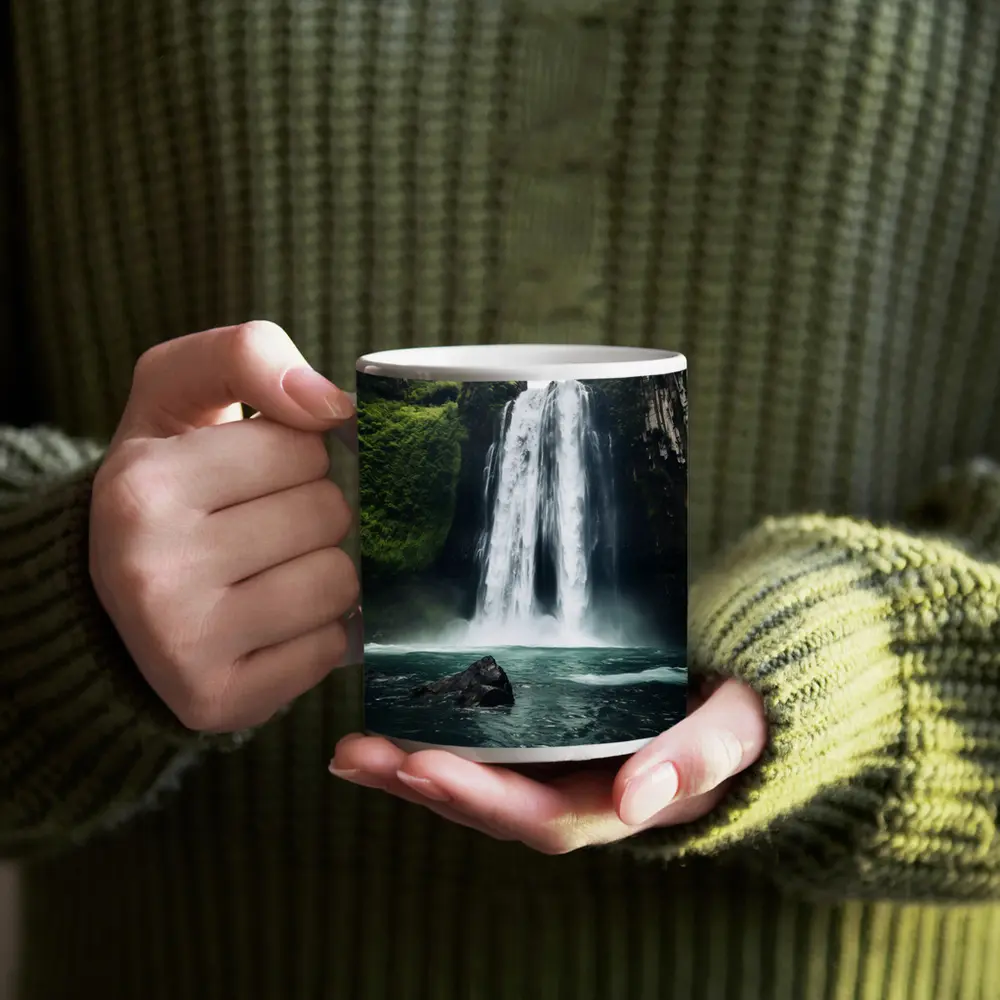 Massive Waterfall Crashing Into Turquoise Pool – Mugs
