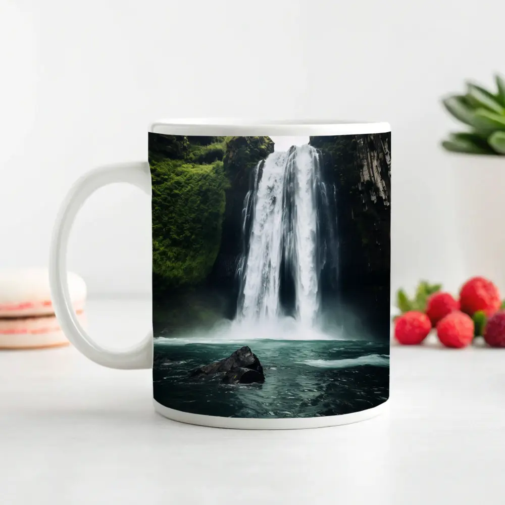 Massive Waterfall Crashing Into Turquoise Pool – Mugs