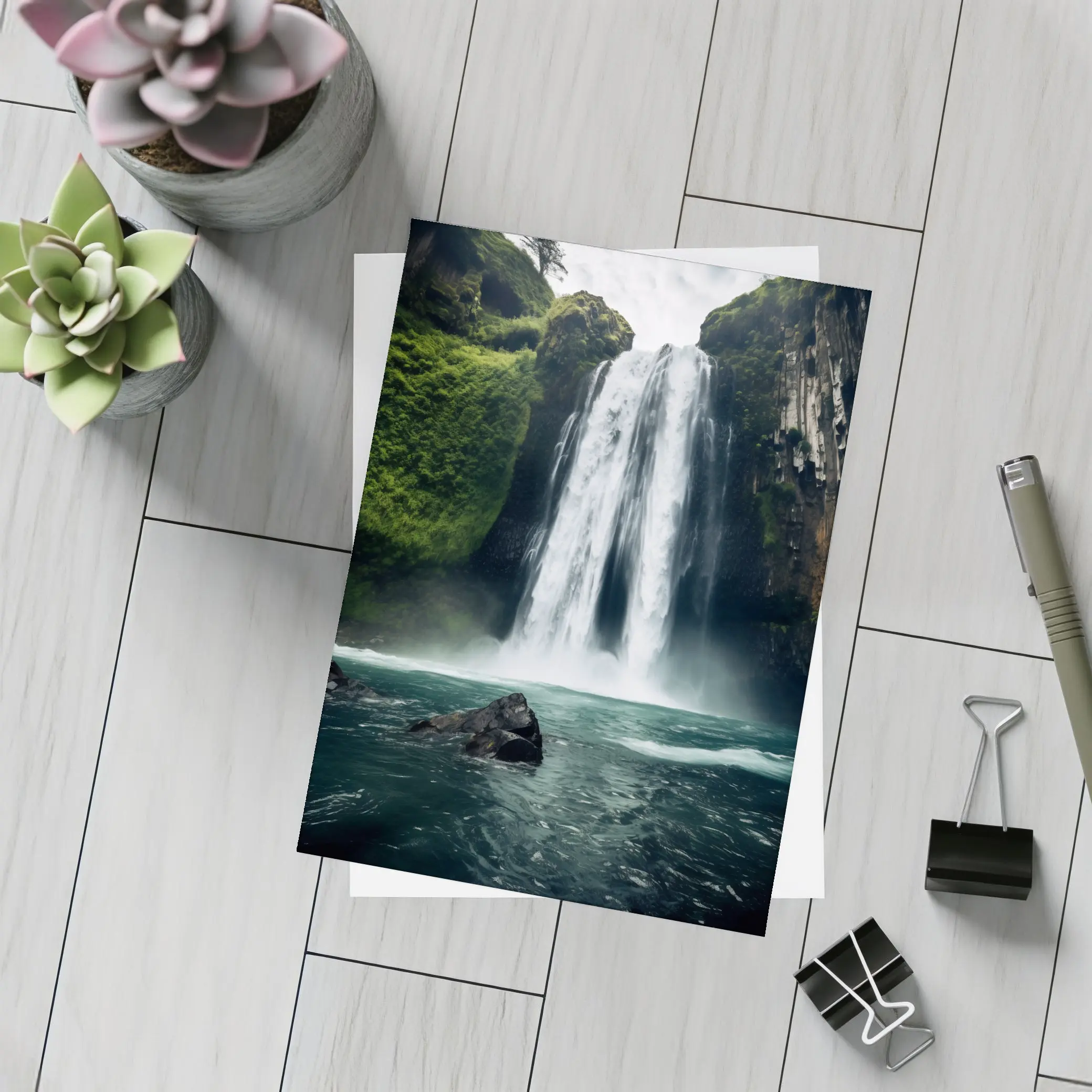 Massive Waterfall Crashing Into Turquoise Pool – Postcards