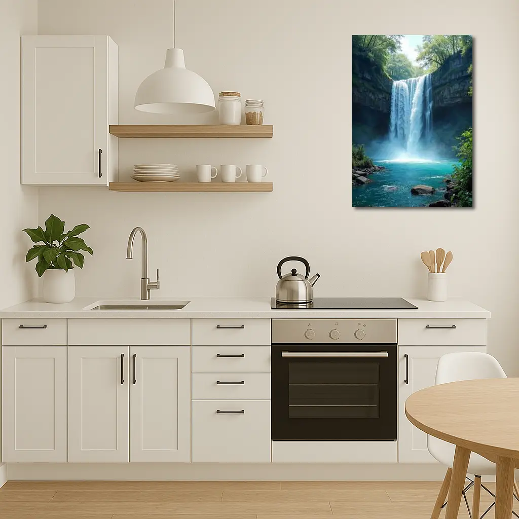 Tall Waterfall Turquoise Pool Forest Rocks – Wall Art