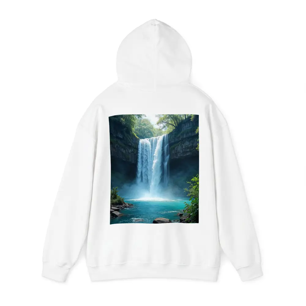 Tall Waterfall Turquoise Pool Forest Rocks – Hoodies