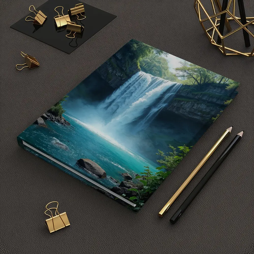 Tall Waterfall Turquoise Pool Forest Rocks – Notebooks