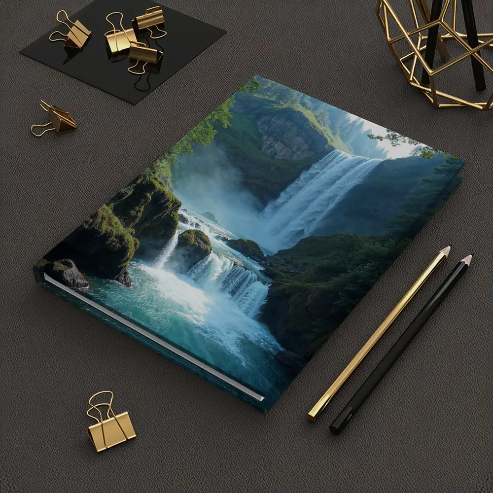 Tall Waterfall Cascading Into Turquoise Pool – Notebooks