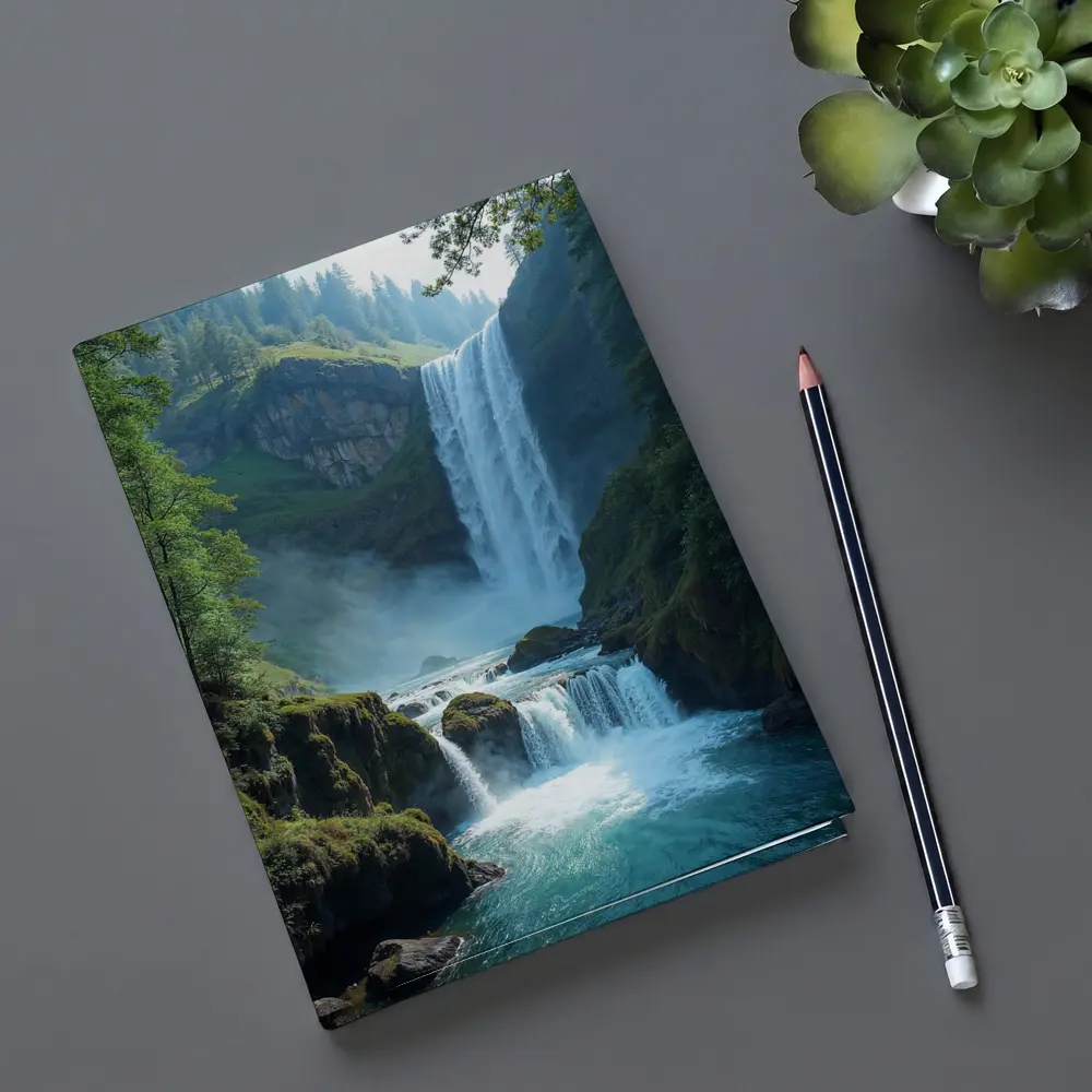 Tall Waterfall Cascading Into Turquoise Pool – Notebooks
