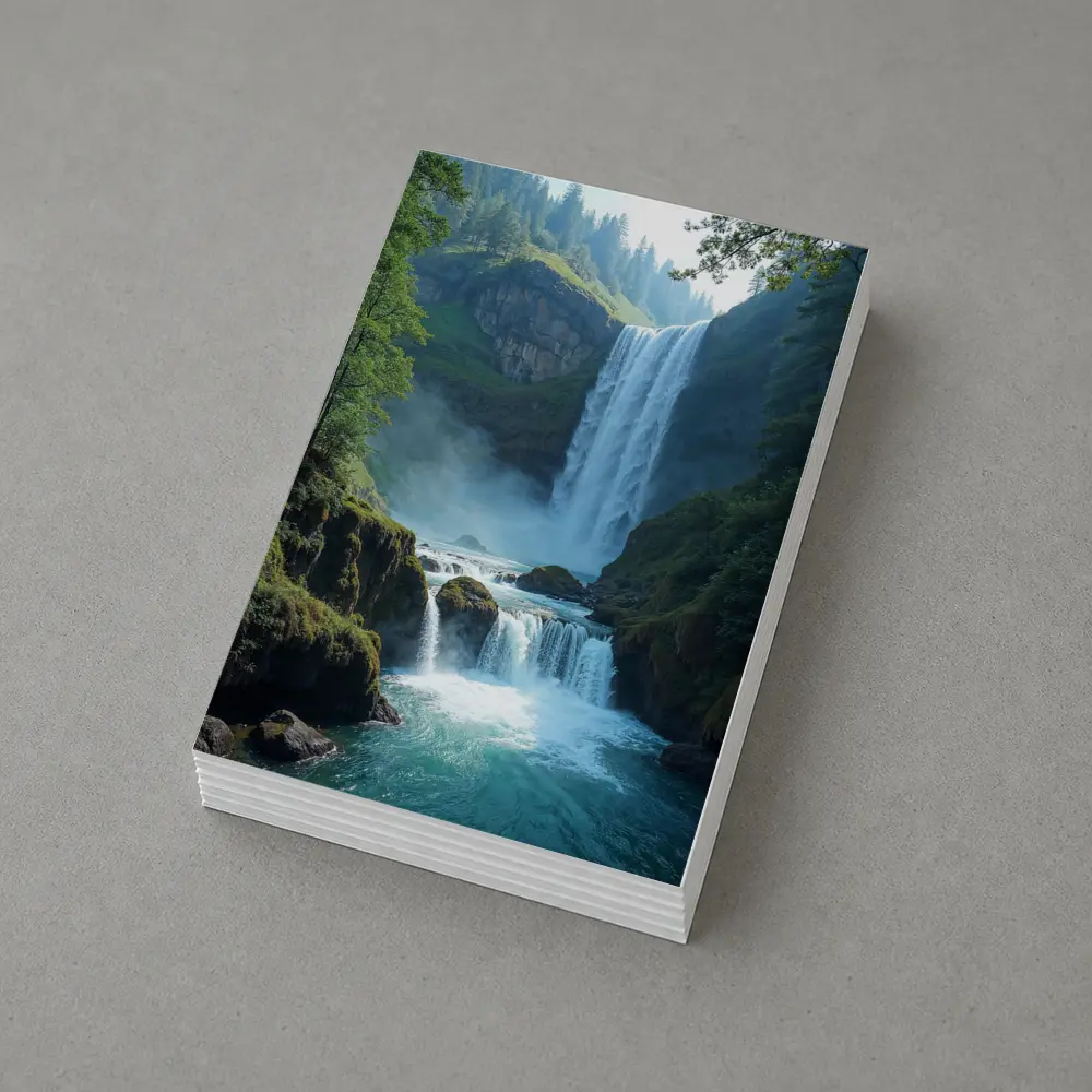 Tall Waterfall Cascading Into Turquoise Pool – Postcards