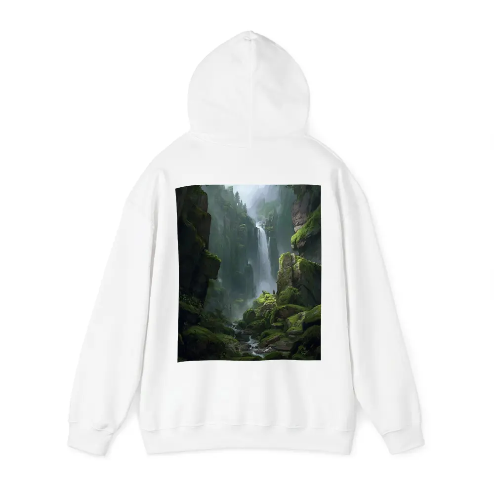 Fantasy Waterfall Gorge Mossy Cliff Figure – Hoodies