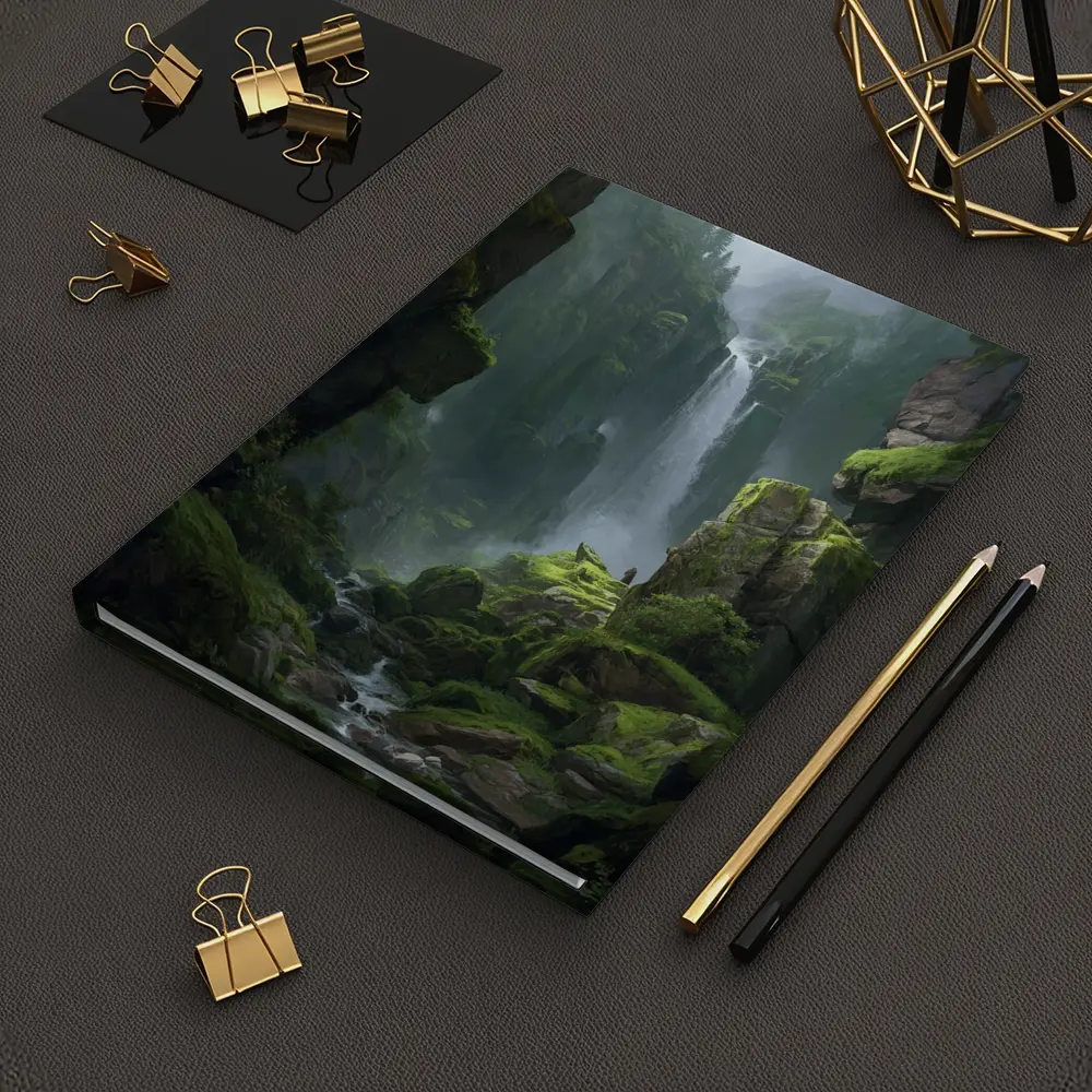 Fantasy Waterfall Gorge Mossy Cliff Figure – Notebooks
