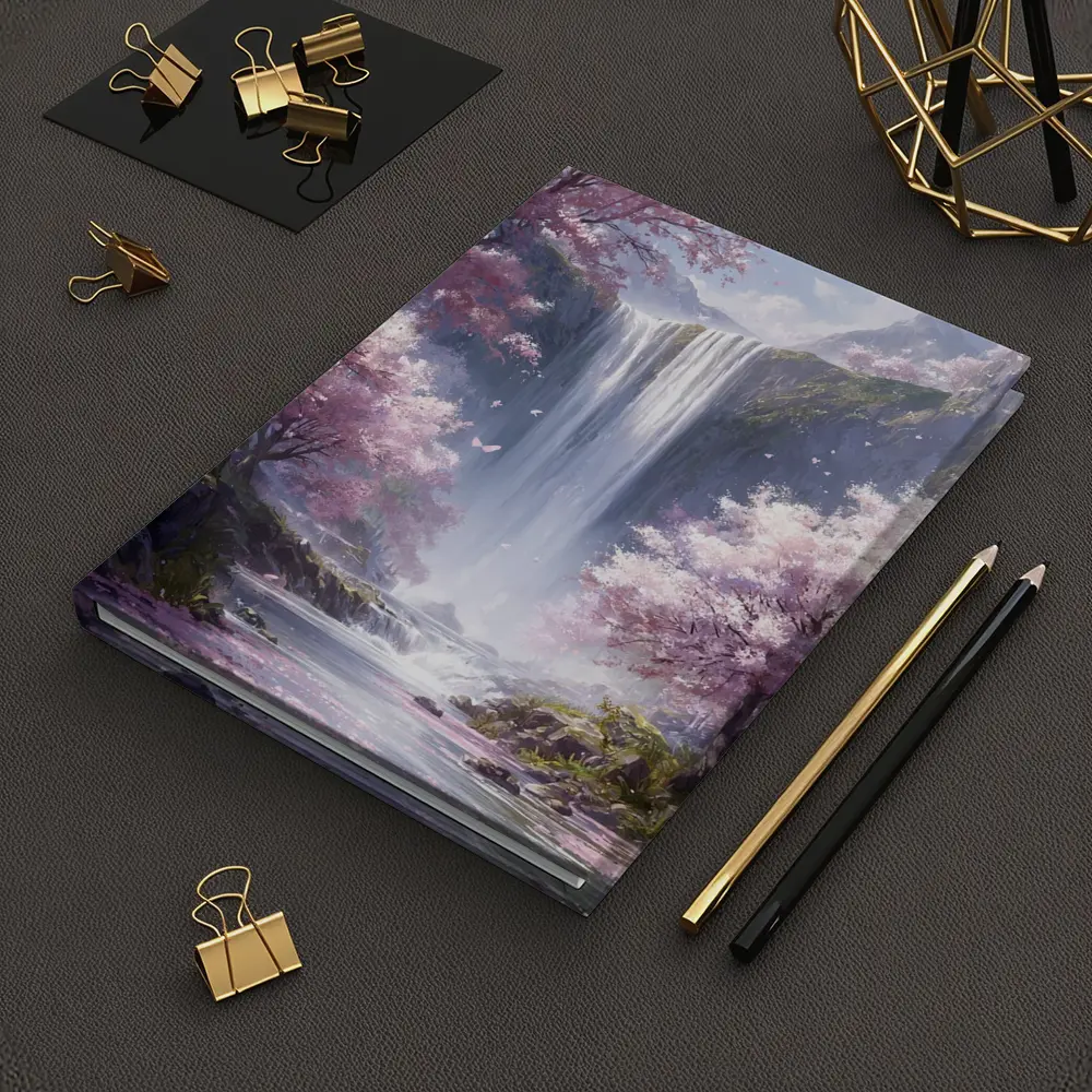 Cherry Blossom Waterfall Fantasy Landscape Art – Notebooks