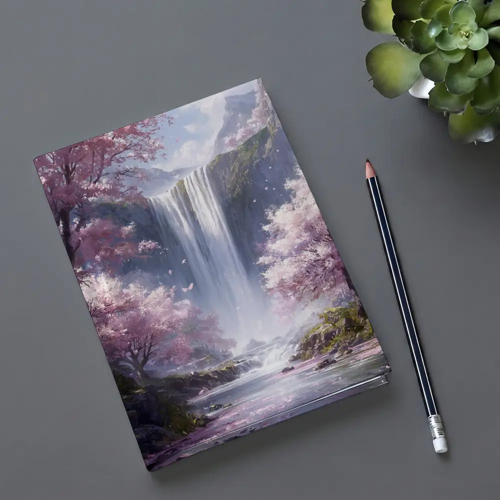 Cherry Blossom Waterfall Fantasy Landscape Art – Notebooks