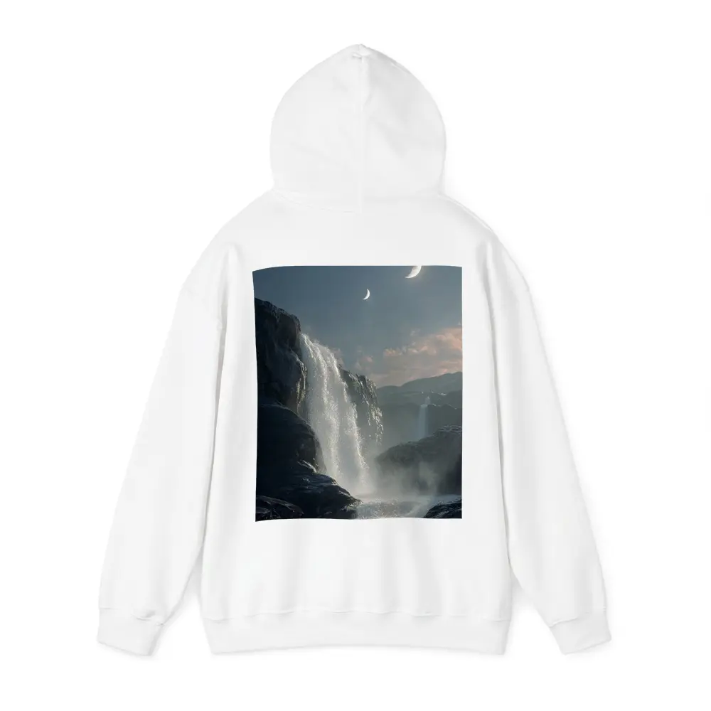 Waterfall Flowing Under Moonlit Night Sky – Hoodies