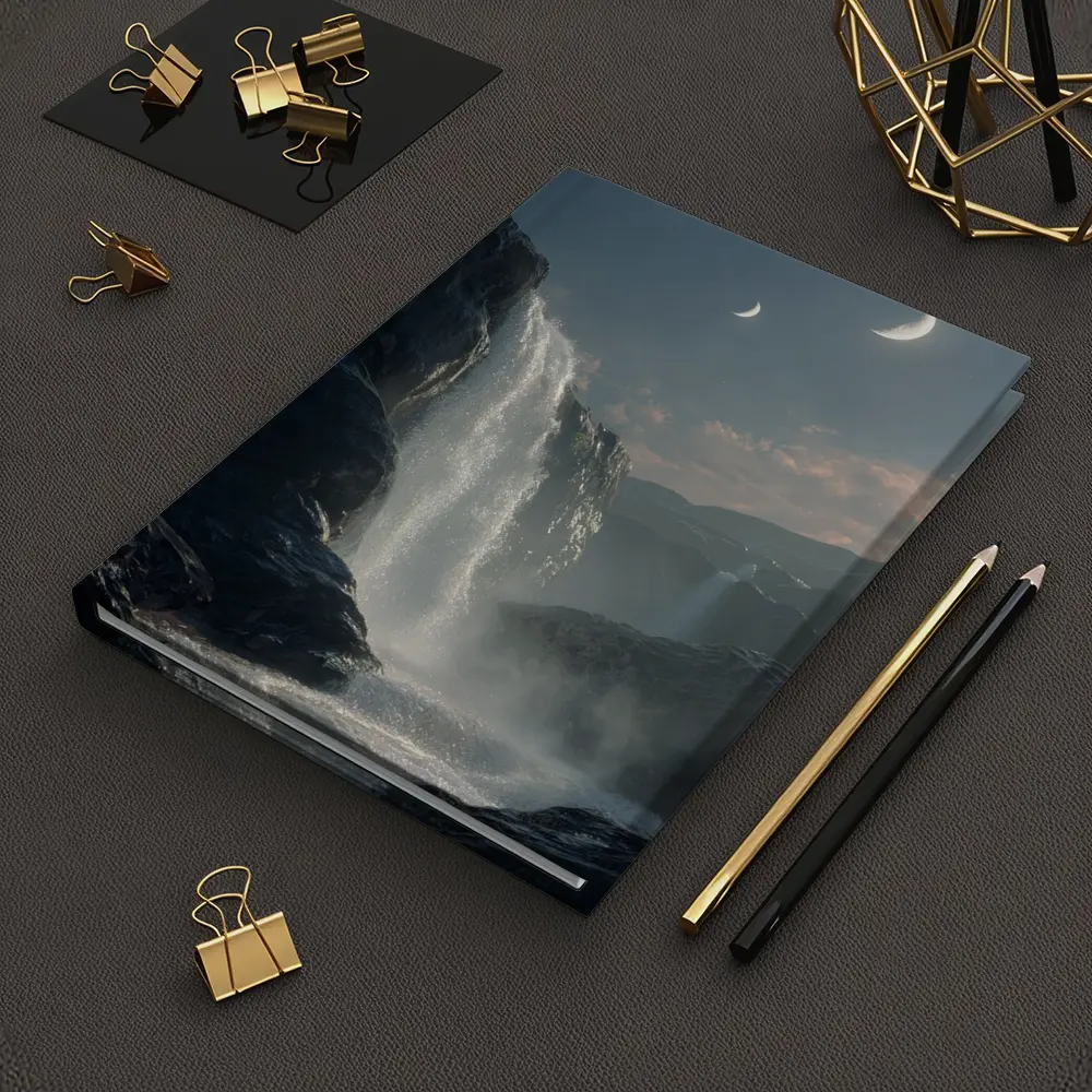 Waterfall Flowing Under Moonlit Night Sky – Notebooks