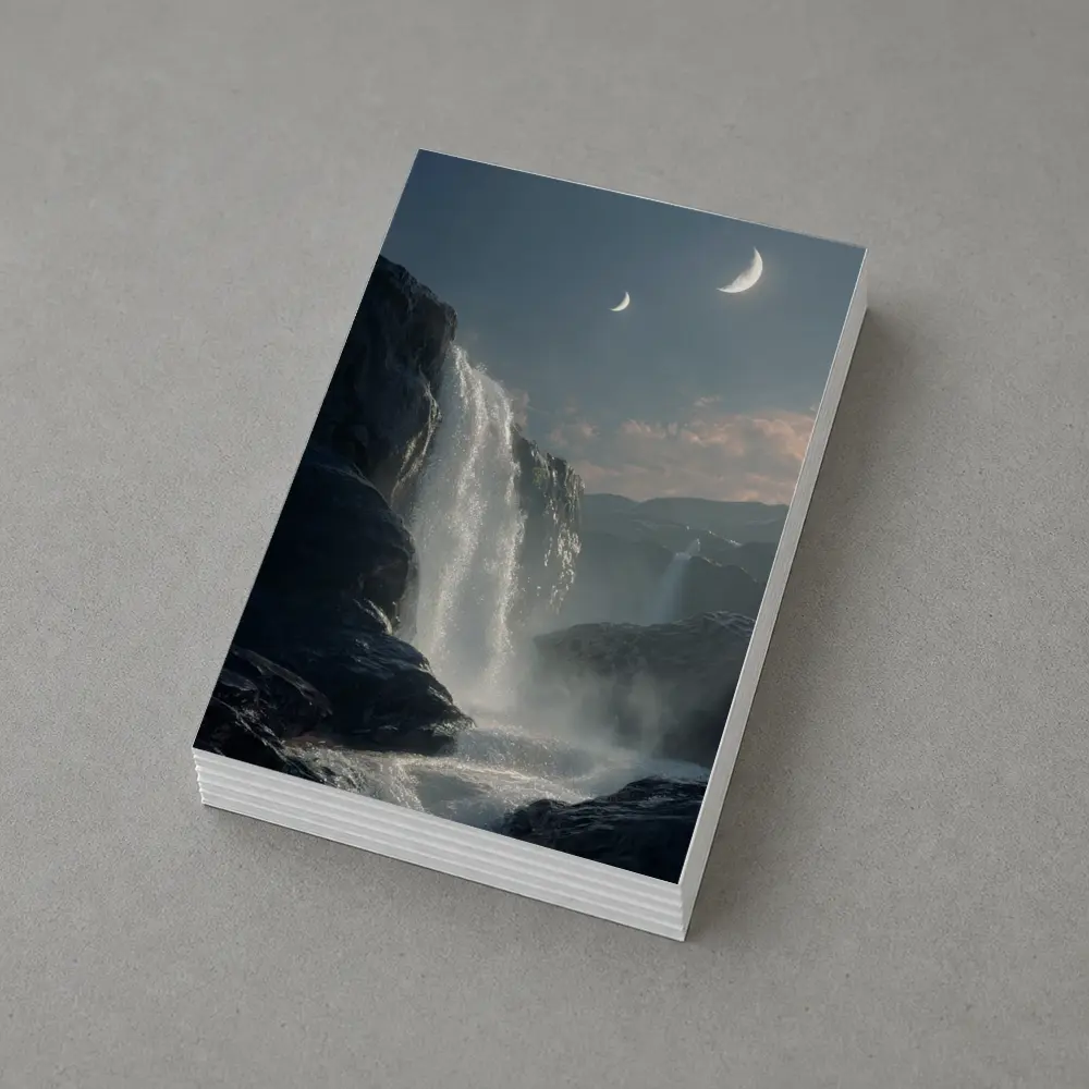 Waterfall Flowing Under Moonlit Night Sky – Postcards
