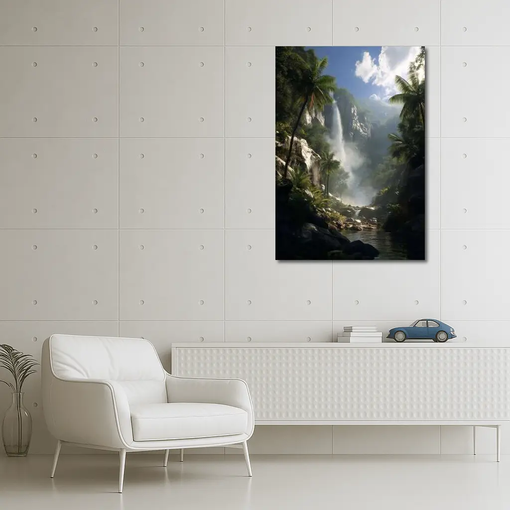 Tropical Waterfall Jungle Mist Rocky River – Wall Art