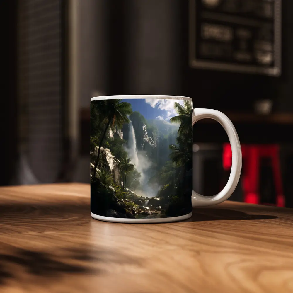 Tropical Waterfall Jungle Mist Rocky River – Mugs