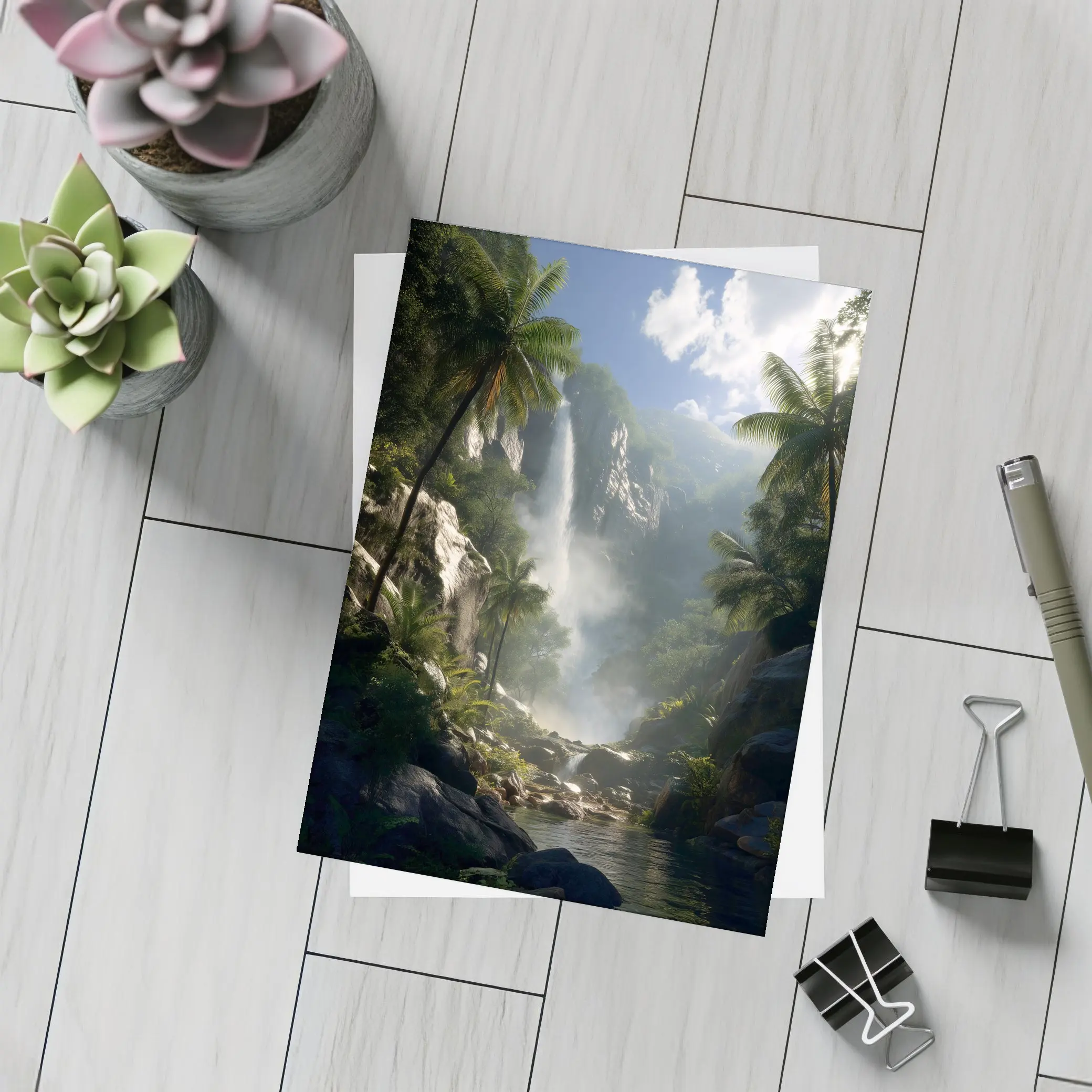 Tropical Waterfall Jungle Mist Rocky River – Postcards