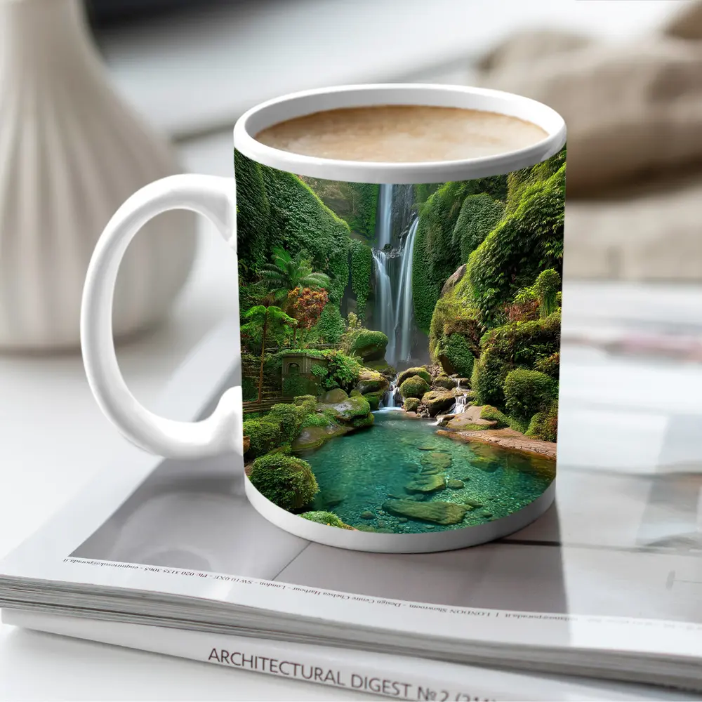 Tropical Waterfall Green Jungle Pool Nature – Mugs