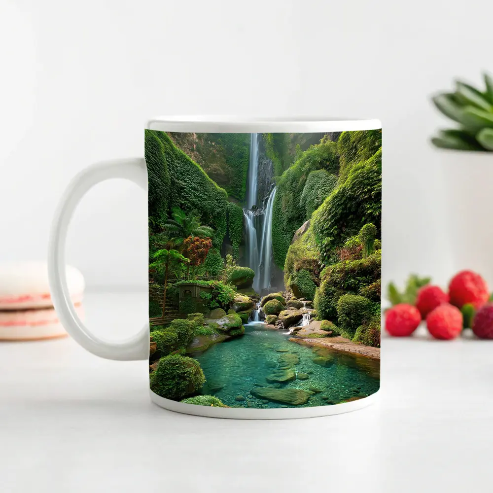 Tropical Waterfall Green Jungle Pool Nature – Mugs