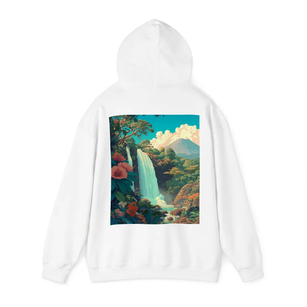 Tropical Waterfall Jungle Mountain Illustration Art – Hoodies