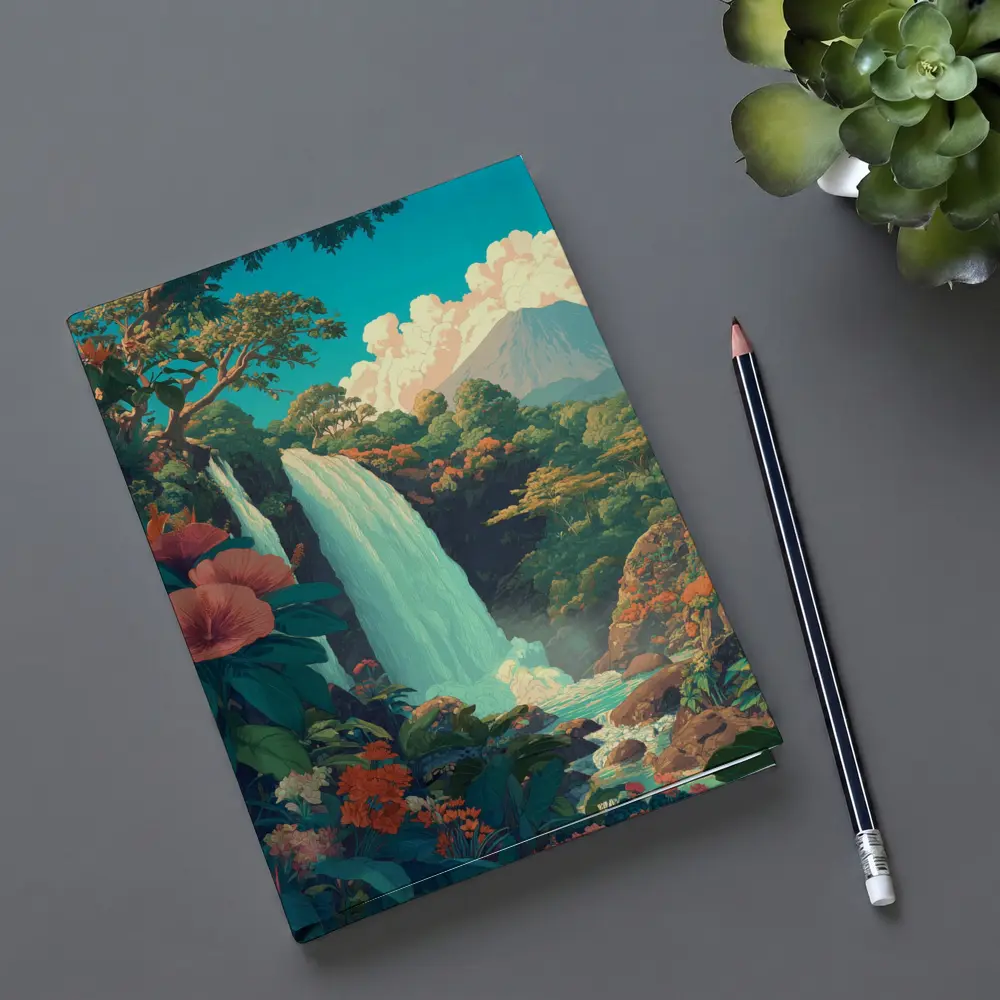 Tropical Waterfall Jungle Mountain Illustration Art – Notebooks