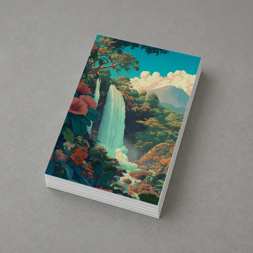 Tropical Waterfall Jungle Mountain Illustration Art – Postcards