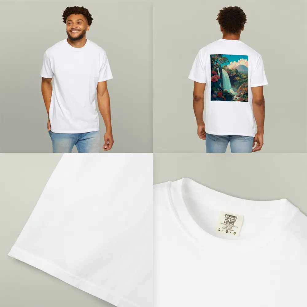 Tropical Waterfall Jungle Mountain Illustration Art – T-Shirts