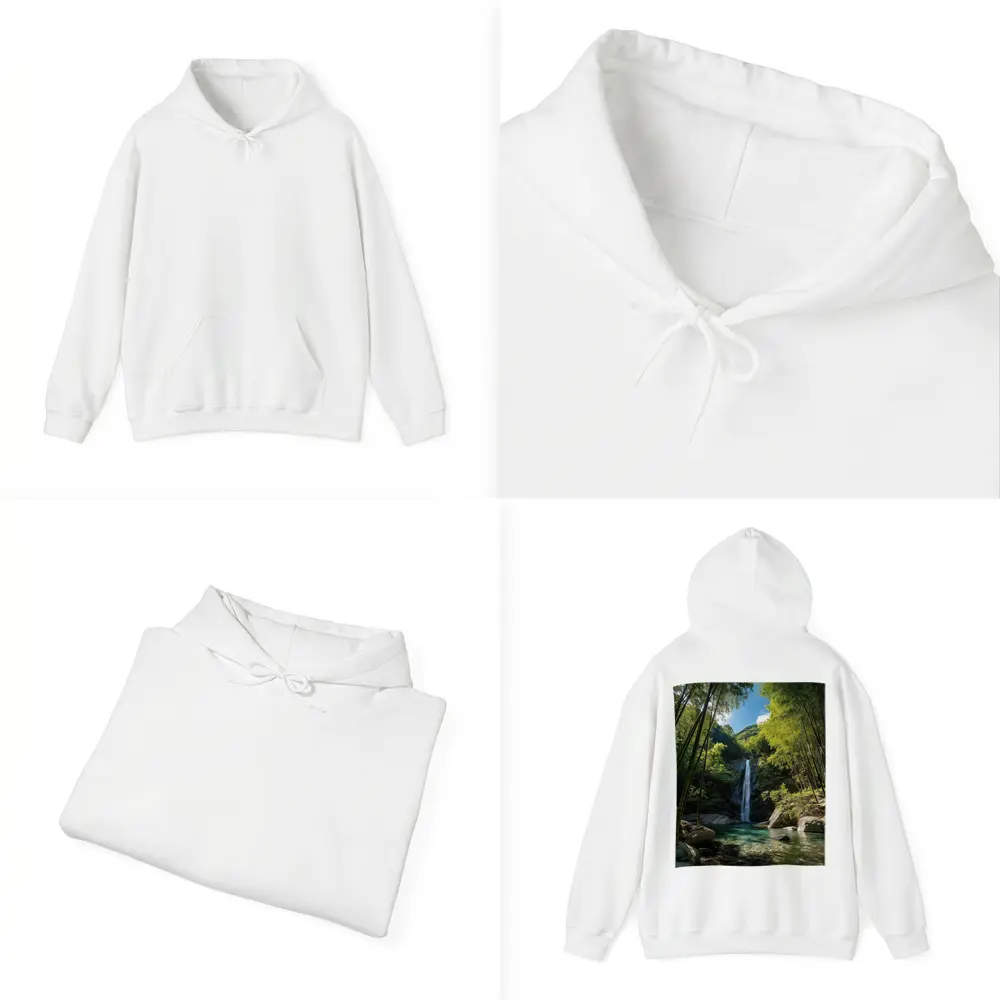 Bamboo Forest Waterfall Green Nature Scene – Hoodies