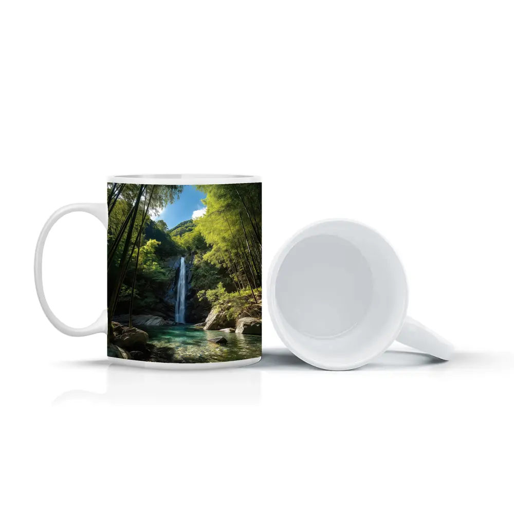 Bamboo Forest Waterfall Green Nature Scene – Mugs