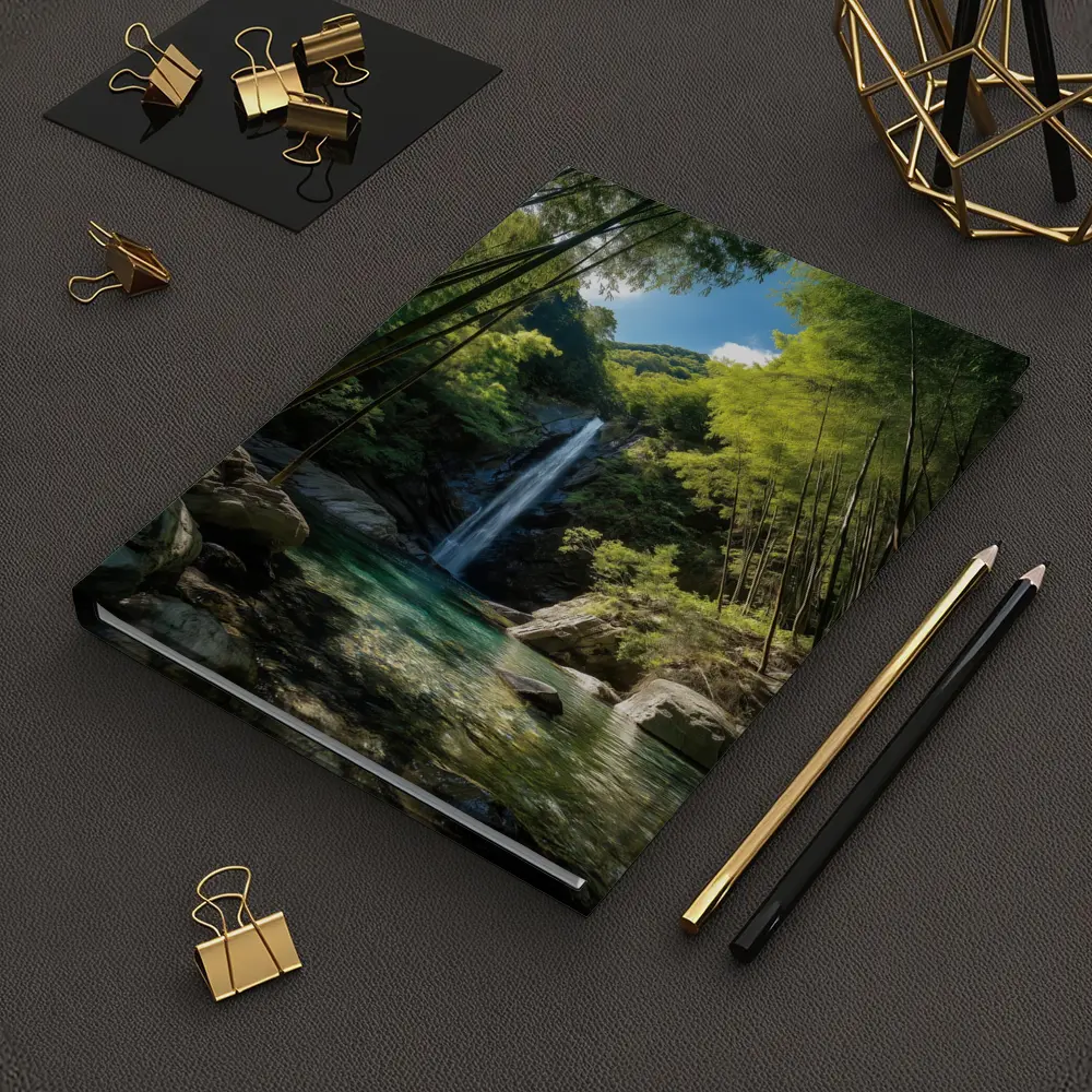 Bamboo Forest Waterfall Green Nature Scene – Notebooks