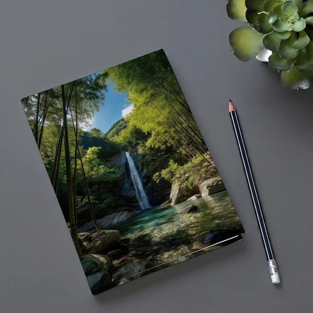 Bamboo Forest Waterfall Green Nature Scene – Notebooks