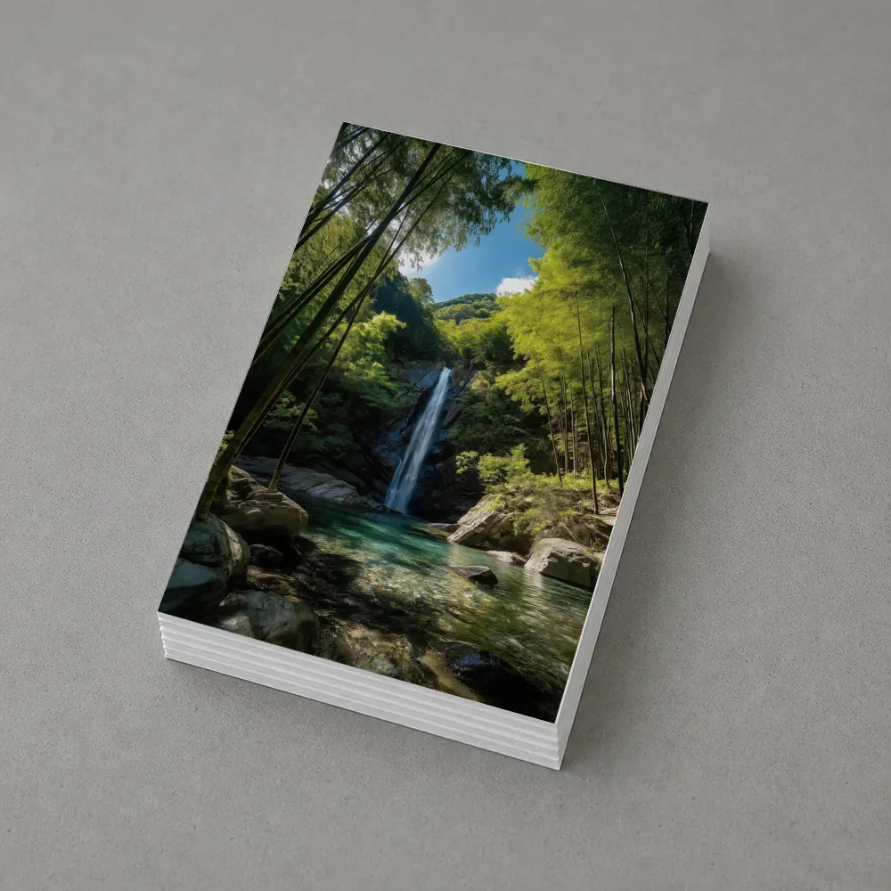 Bamboo Forest Waterfall Green Nature Scene – Postcards