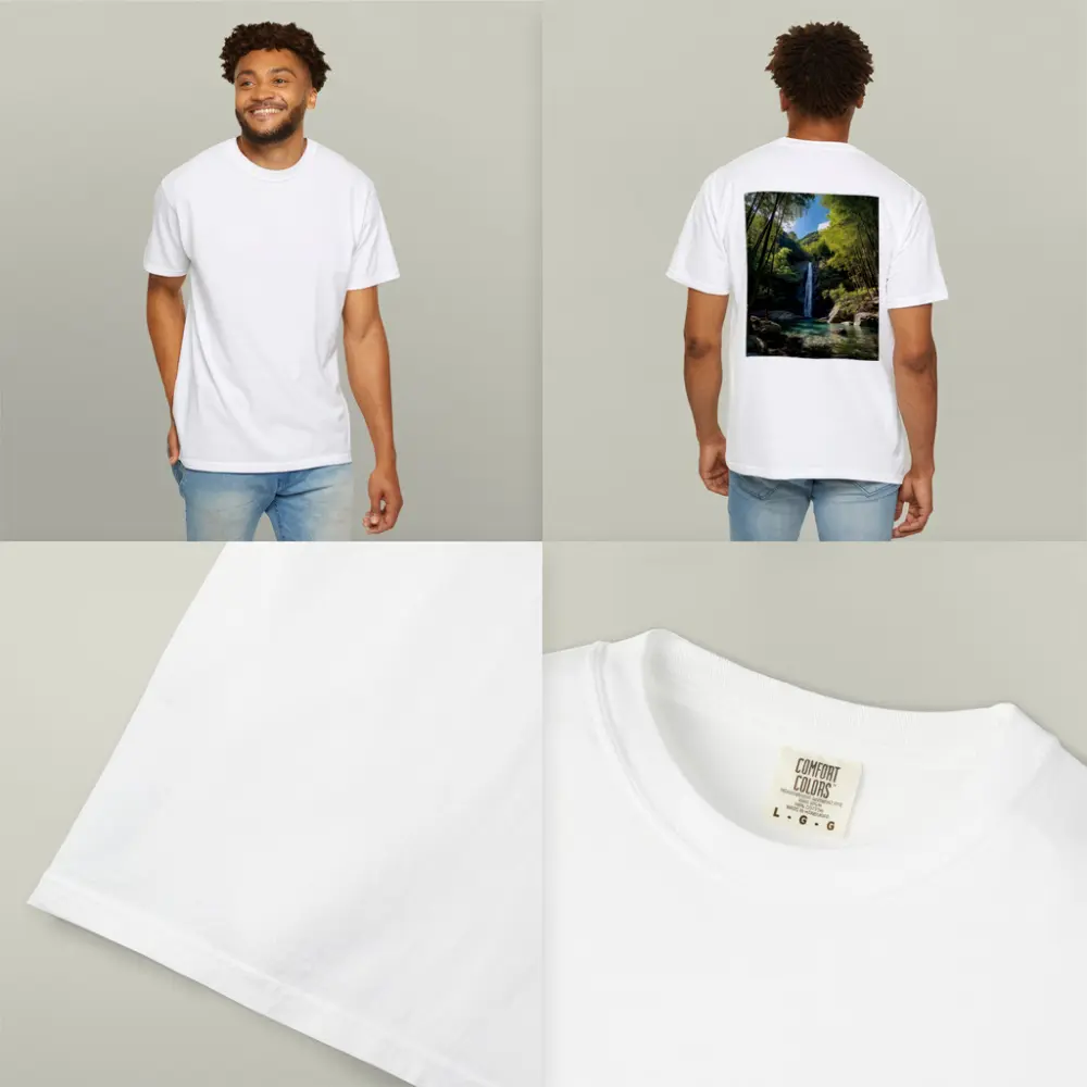 Bamboo Forest Waterfall Green Nature Scene – T-Shirts
